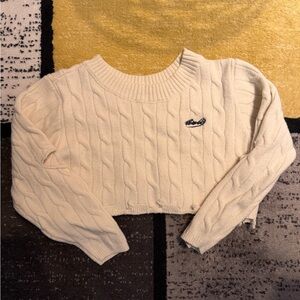 Cream Cable Knit Cropped Sweater